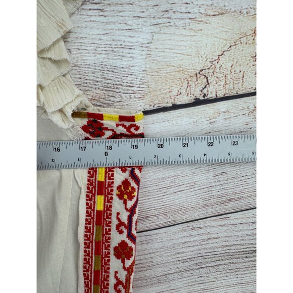 Free People Day Glow Embroidered Mini Dress Women's Small Beige/Red Frayed Hem - Picture 11 of 12